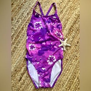 Adidas Women's One Piece Swimming Suit Swimwear Athletic Sports Floral Purple